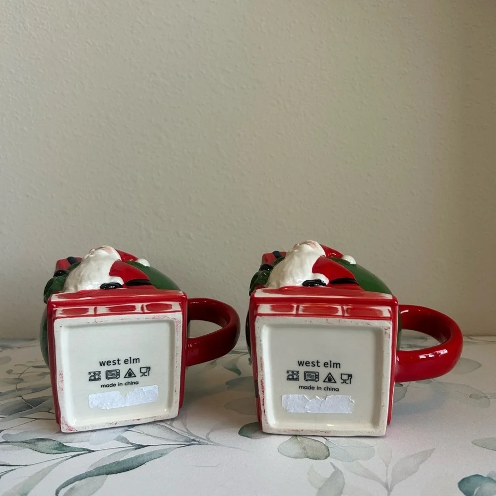 West Elm Santa Mugs with lids